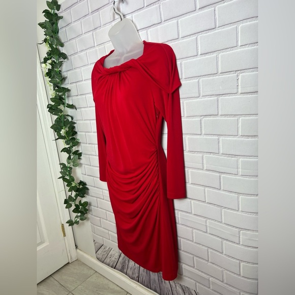 ELLEN TRACY Red Ruched Cowl Neck Long Sleeve Cocktail Gown/size S - Picture 4 of 10